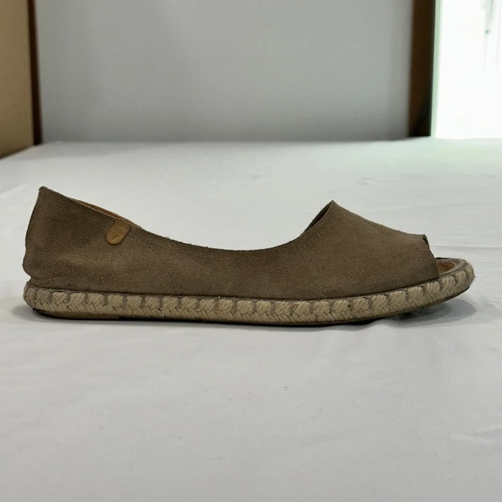 Verbenas Cruz Espadrille Flats Women Size 40 Taupe Suede Peep Toe | Coastal Boho